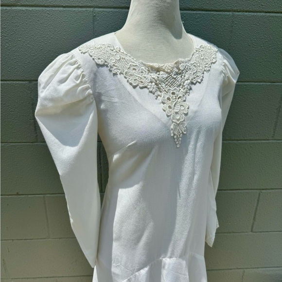 Vtg 80s Gunne Sax Style White Mutton Sleeve Midi Dress Lace Sz S Cottage Prairie - Picture 3 of 9